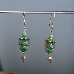 Vintage lamp work beaded earrings, sterling ear wires NWT